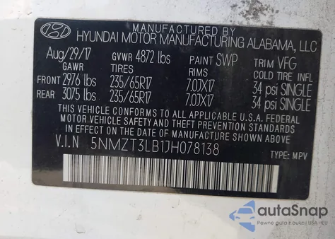 2018 Hyundai Santa Fe Sport 2.4L из США, поврежденный, VIN 5NMZT3LB1JH078138